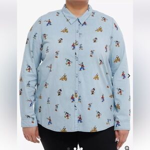 Her Universe Mickey Mouse And Friends Denim Long-Sleeve Woven Button-Up